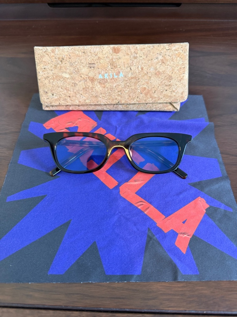 AKILA “Trivia” Tortoiseshell Frame Sunglasses with Blue Lenses